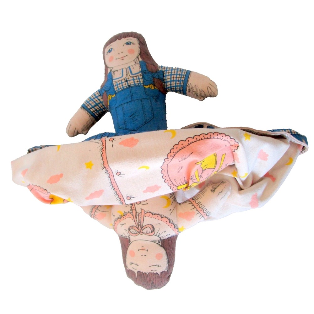 Vintage 1985 Avon Topsy Turvy Flip Doll Cloth Blue Cream 10" Asleep Awake